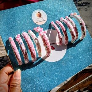 Pink and White Beaded XXLCurved Press On Nails Handmade